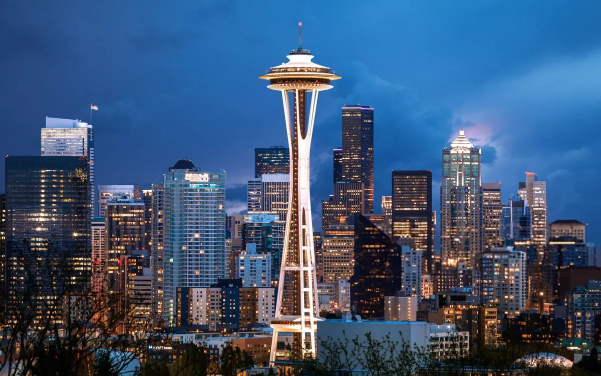 Stormy Sky Space Needle Seattle Washington America