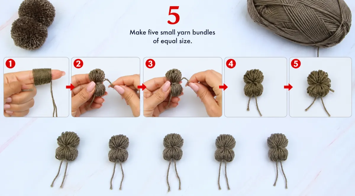 Step 14: Make Five Small Yarn Bundles for the Teddy Bear Parts