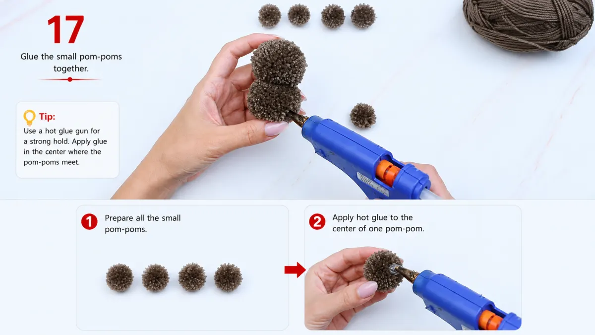 Step 17: Glue the Small Pom-Poms to the Body