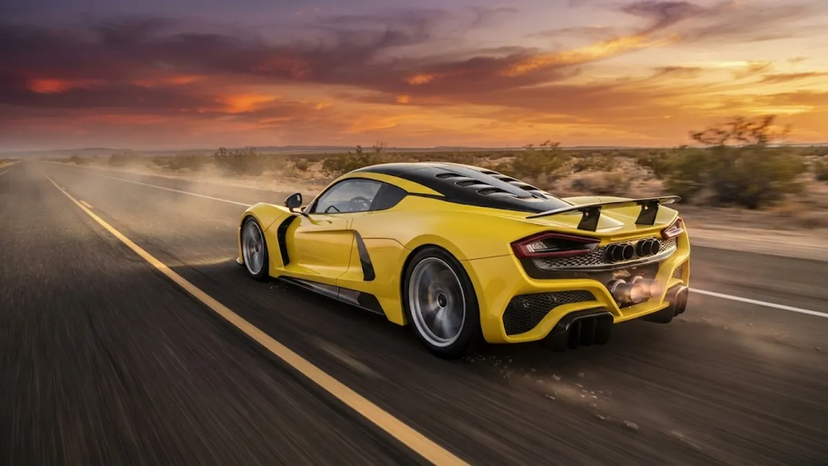 Hennessey Venom F5 Accelerating on Desert Highway