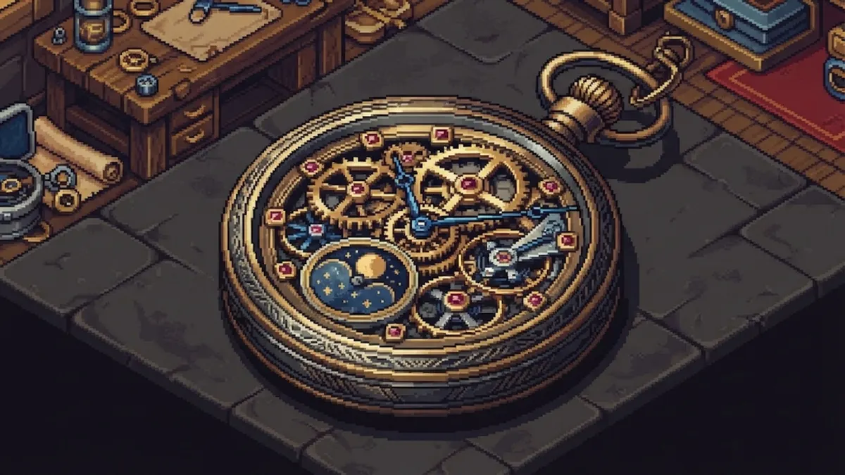 16-Bit Isometric Retro Pixel Art Pocket Watch Sprite