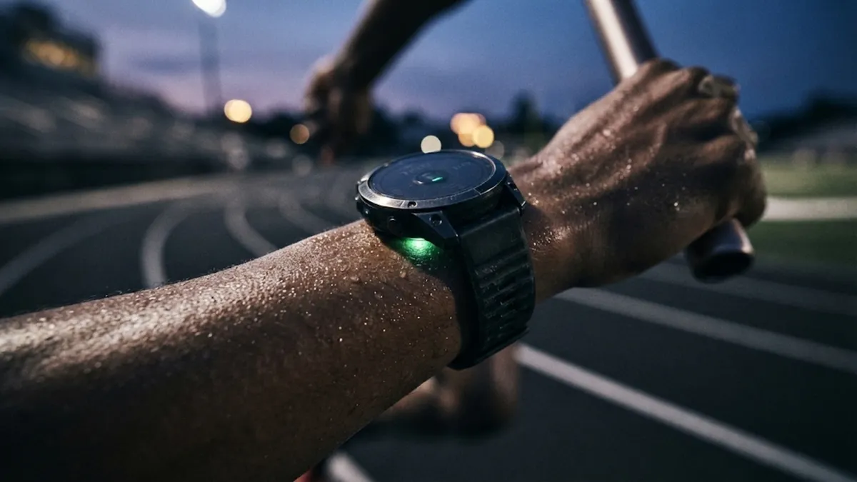 Athlete Sprinting on Track with Smartwatch Skin Seal