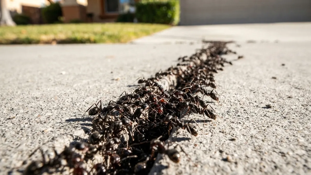 Macro Border Clash Along Concrete Driveway Crack