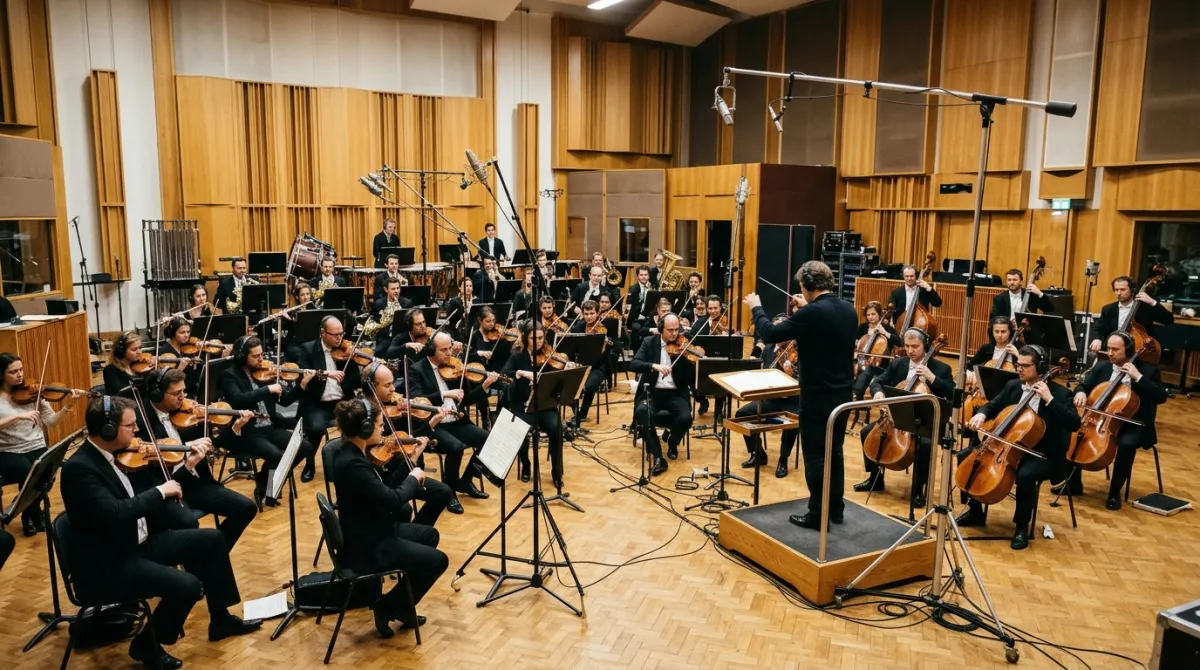 Full symphony orchestra recording video game soundtrack score in premier acoustic hall