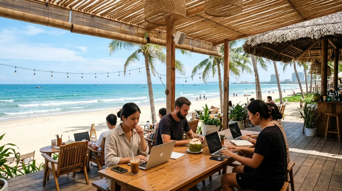 Beachfront open-air coworking cafe in Da Nang Vietnam