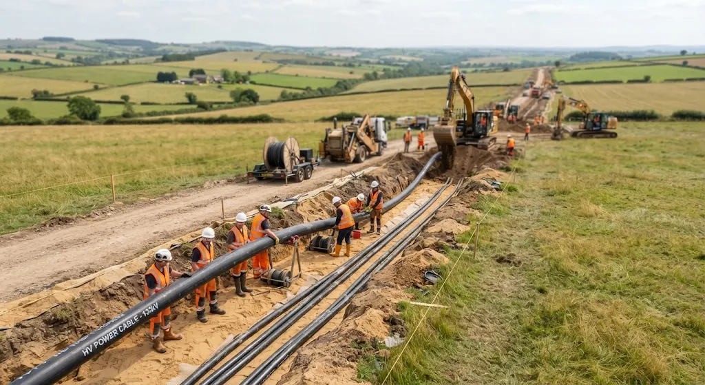 High voltage insulated underground power transmission cables laid in trench