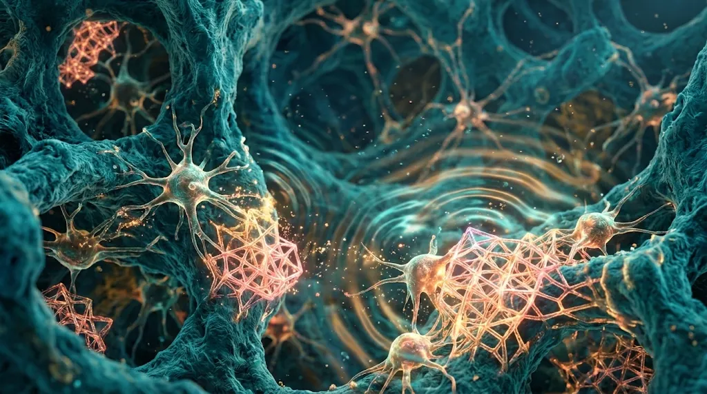 Microscopic 3D visualization of osteoblast cells depositing calcium crystal lattice under acoustic pressure