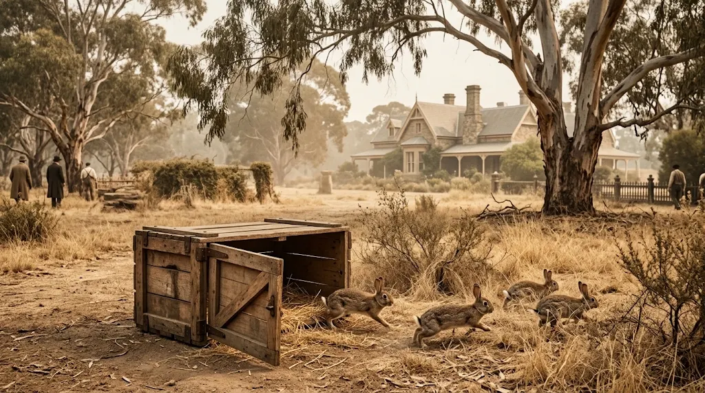 Thomas Austin releasing wild European rabbits at Barwon Park in 1859