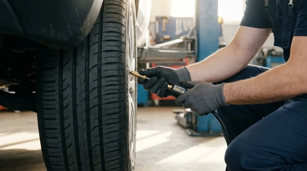 Checking Tire Pressure with Gauge