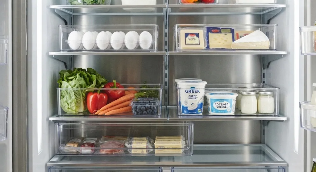 Organized Refrigerator Interior Glass Shelves