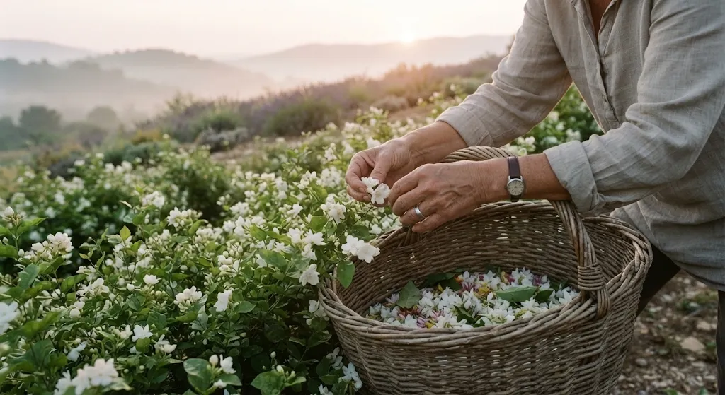 Harvesting Fresh Jasmine Flowers in Grasse