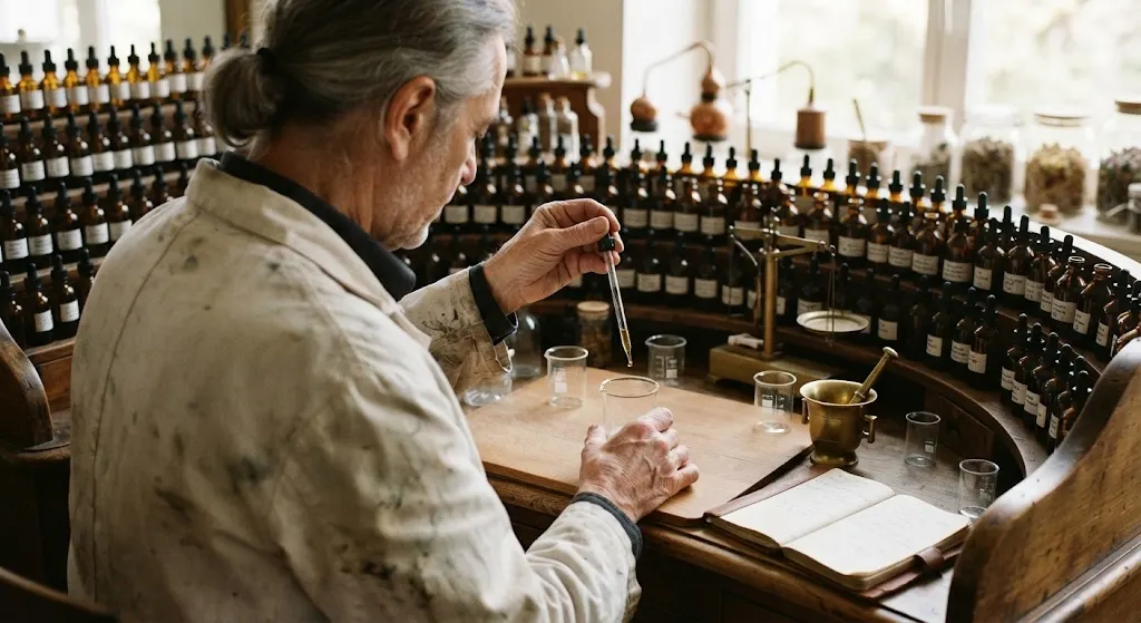 Master Perfumer Blending Fragrance at Desk