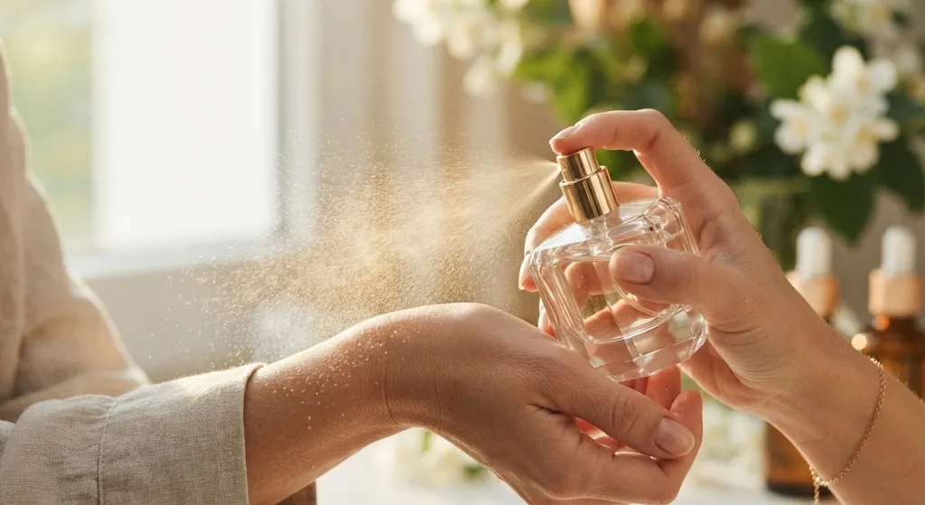 Spraying Perfume Mist onto Inner Wrist