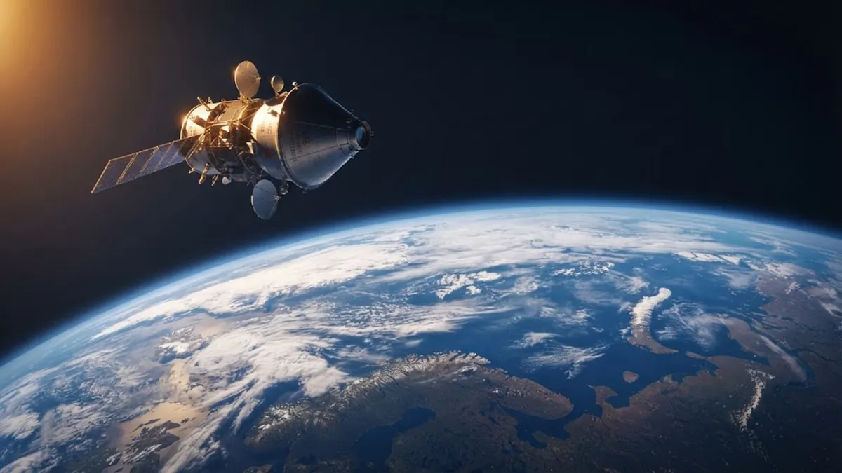 Soviet Early Warning Oko Satellite in Orbit Above Earth Detecting Infrared Thermal Signatures