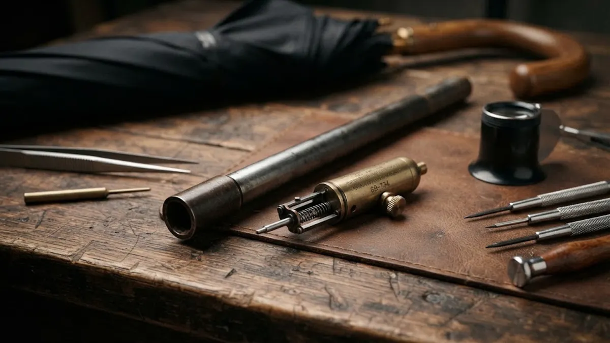 Disassembled Pneumatic Firing Mechanism Concealed Within Umbrella Handle
