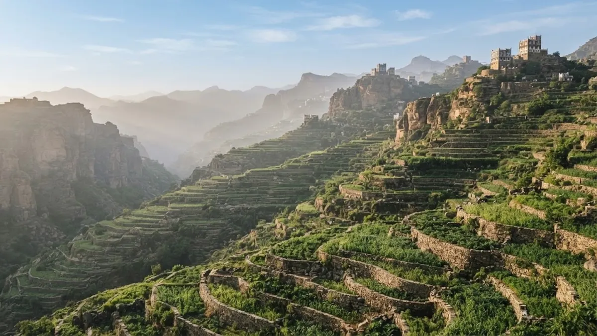 Ancient Agricultural Terraces in the Haraz Mountains Carved into Vertical Cliffs