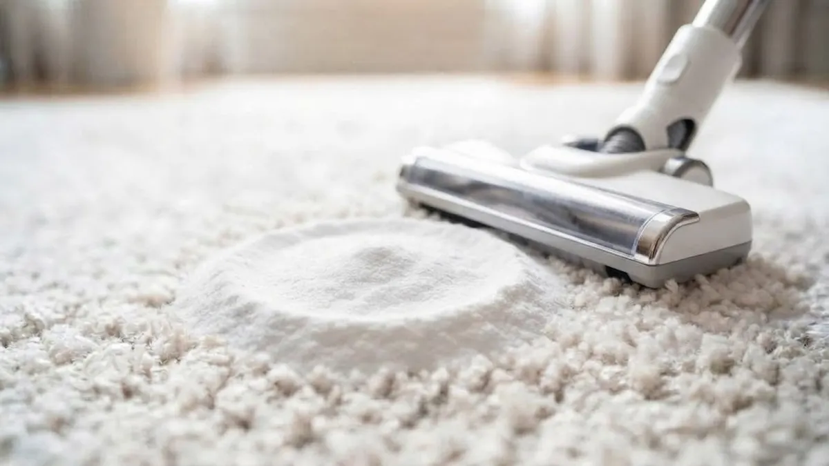 Vacuuming baking soda off clean carpet