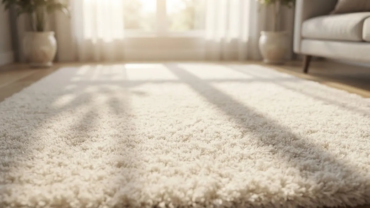 Spotless clean cream carpet fibers in living room