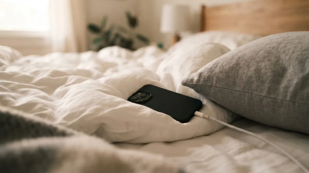Smartphone charging on soft bedding with trapped heat