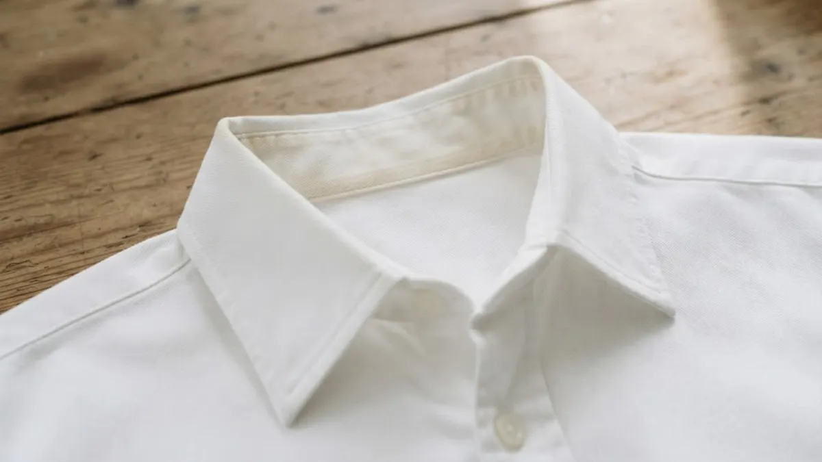 Discolored white cotton shirt collar fabric