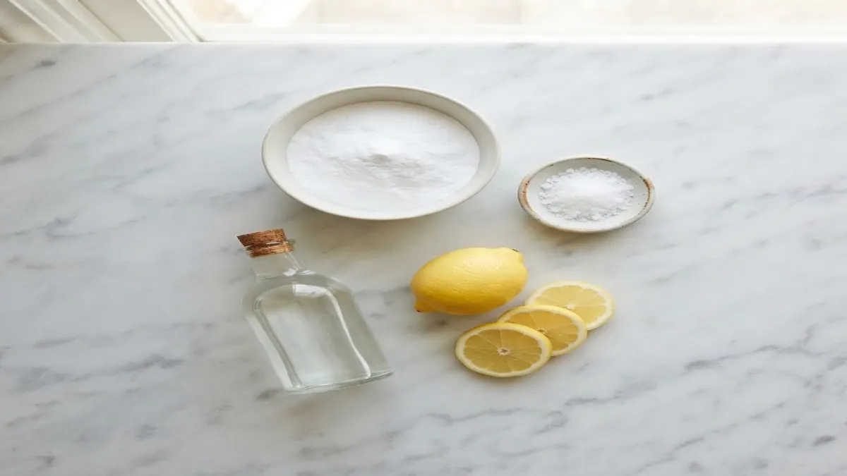 Pantry ingredients baking soda salt and vinegar