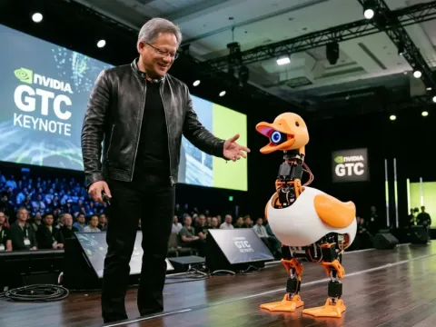 Jensen Huang Commanded His New AI Duck Robots to Do a Somersault on Stage and Chaos Ensued