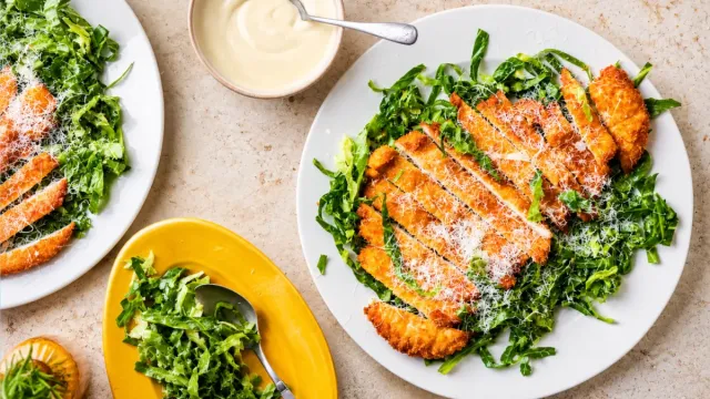 Crispy Chicken Schnitzel Gets a Fresh Twist With Zesty Citrus Greens and Almond Aïoli